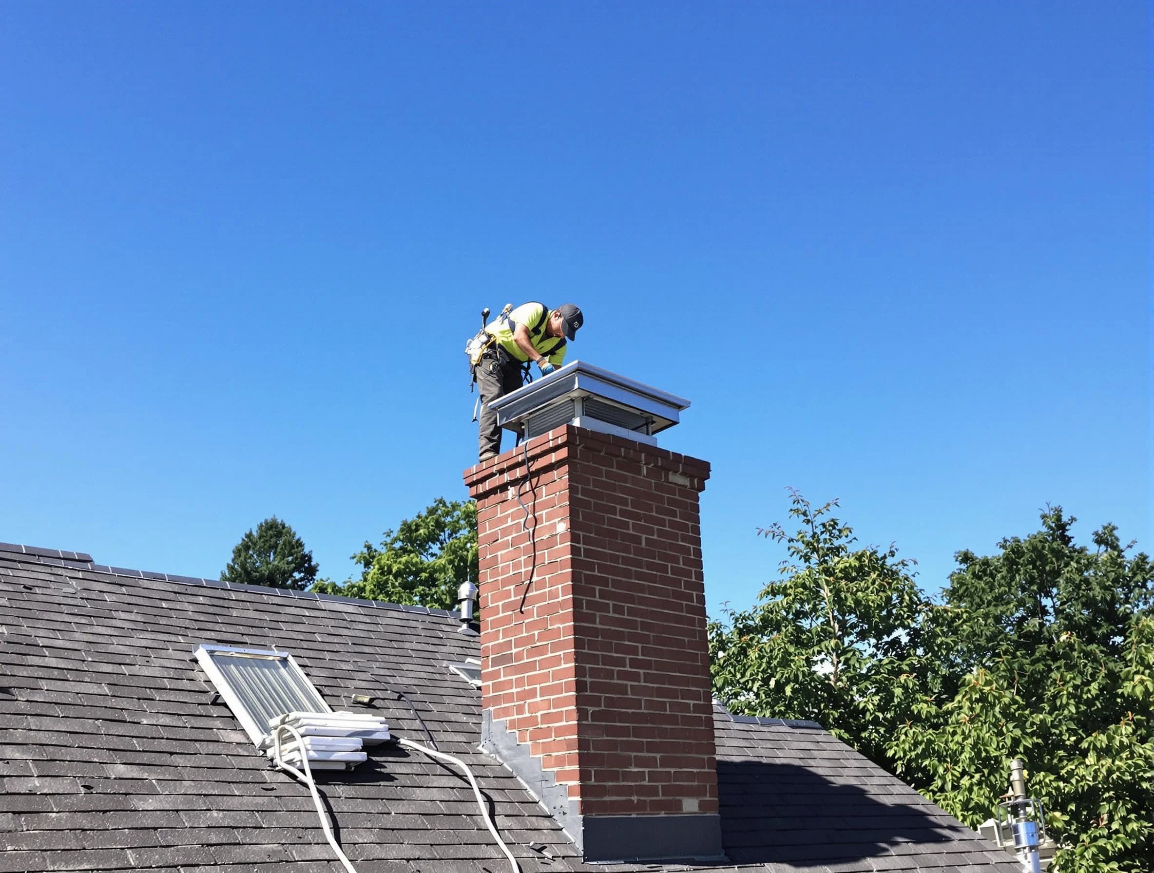 Riverdale Chimney Sweep technician measuring a chimney cap in Riverdale, UT
