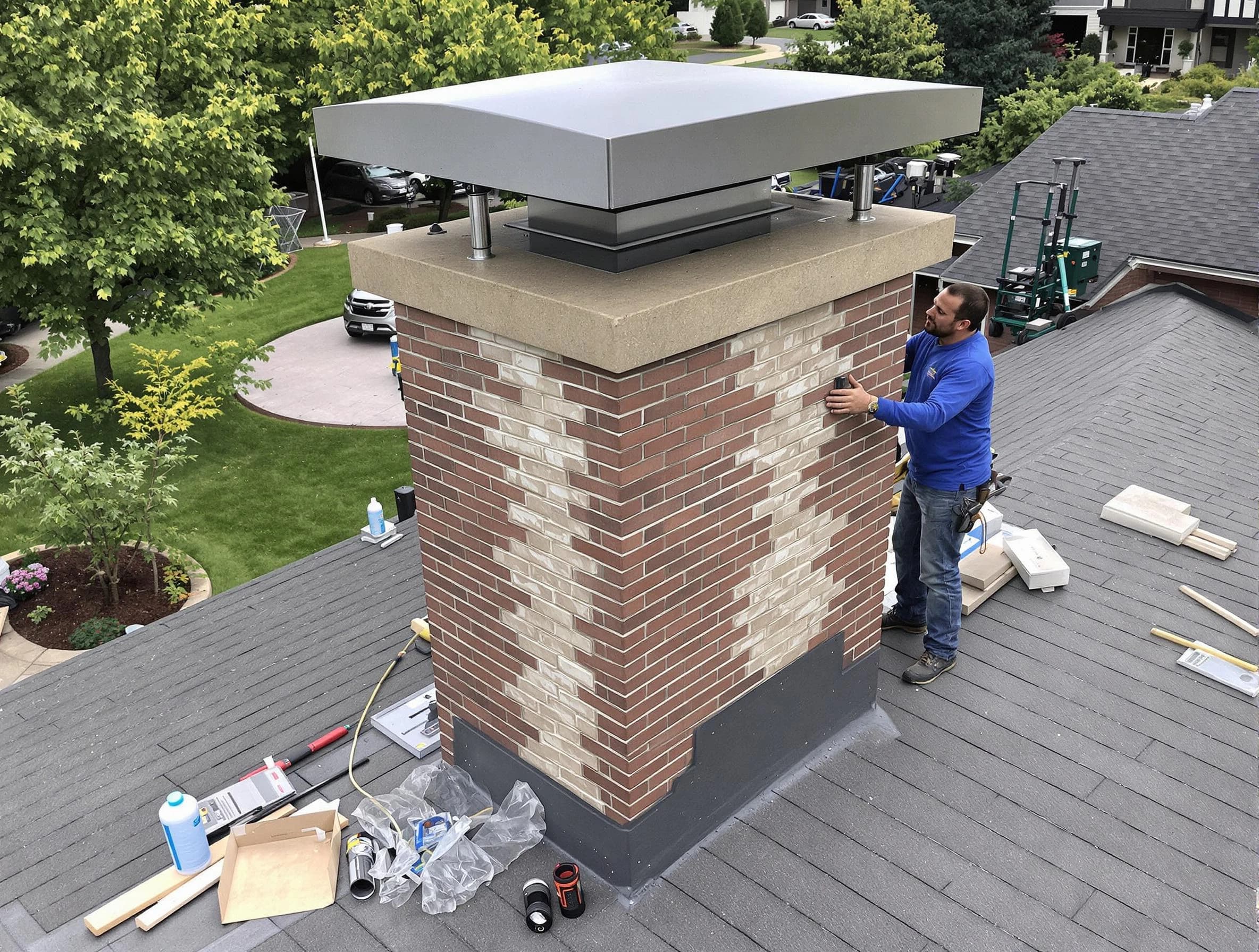 Riverdale Chimney Sweep team working on a custom chimney remodel in Riverdale, UT