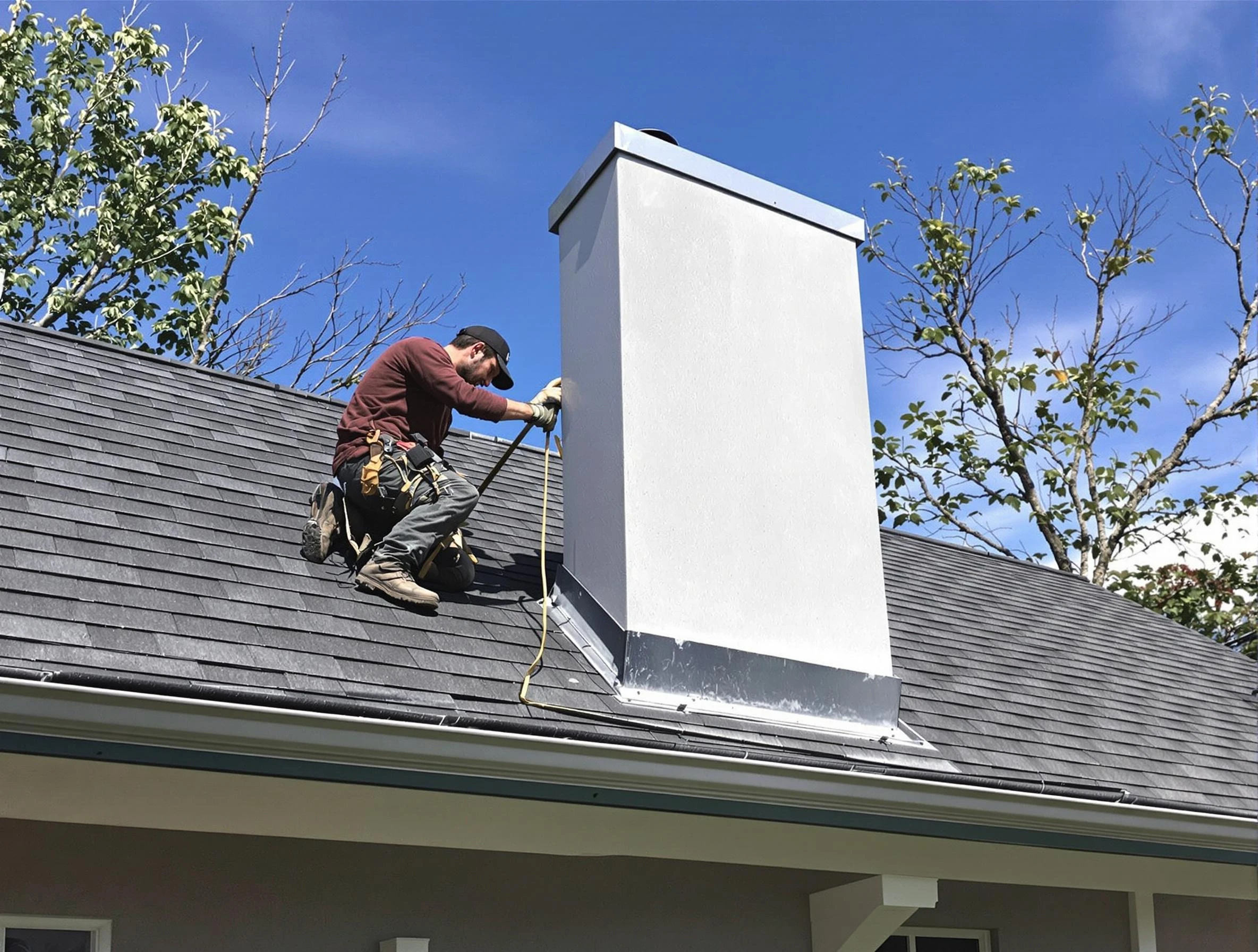 Riverdale Chimney Sweep team member finishing chimney construction in Riverdale, UT