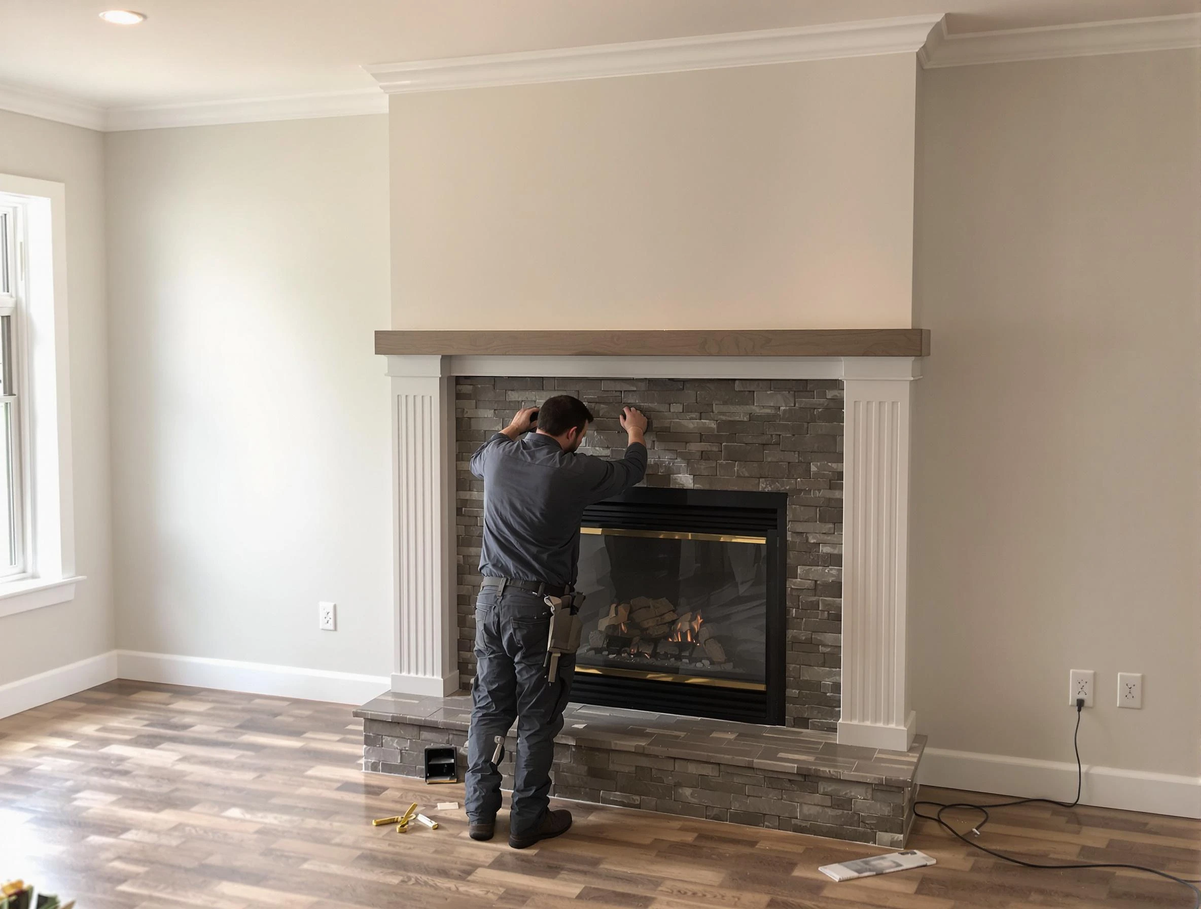 Riverdale Chimney Sweep finishing a custom fireplace install in Riverdale, UT